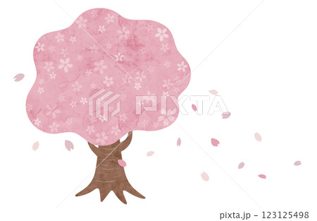 桜の木と花びらの水彩風ベクターイラスト 123125498