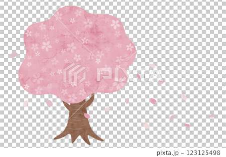 櫻花樹和花瓣的水彩風格向量插圖 123125498