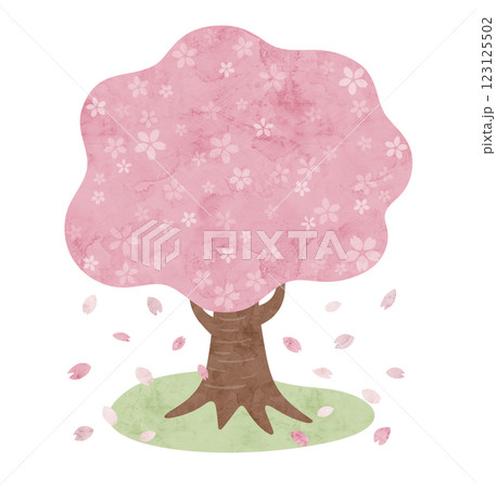 桜の木と花びらの水彩風ベクターイラスト 桜の木と花びらの水彩風ベクターイラスト 123125502