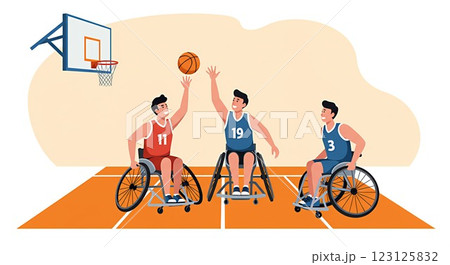 車椅子バスケットボールの試合風景のイラスト 123125832