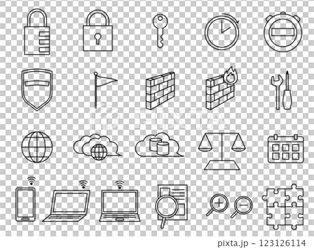 IT-related line icons for business use: Designs for IT services such as security and cloud computing IT-related line icons for business use: Designs for IT services such as security and cloud computing 123126114