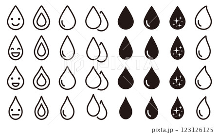 いろいろなしずく（水滴）型のアイコンセット（黒） 123126125