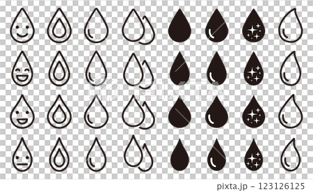 いろいろなしずく（水滴）型のアイコンセット（黒） 123126125