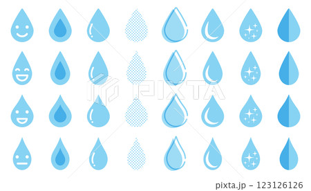 いろいろなしずく（水滴）型のアイコンセット（水色） 123126126