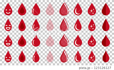 A set of various water droplet-shaped icons (red) A set of various water droplet-shaped icons (red) 123126127