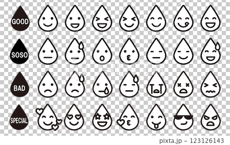 Water drop character various facial expressions set (black and white) Water drop character various facial expressions set (black and white) 123126143