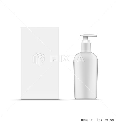 Blank Frosted Glass Cosmetic Bottle with Box Mockup. Vector Blank Frosted Glass Cosmetic Bottle with Box Mockup. Vector 123126156