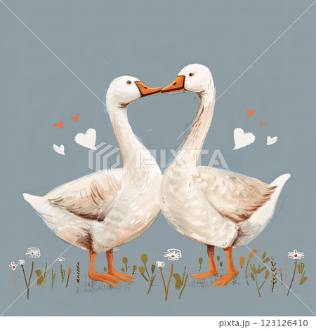 Cute geese in love. Valentines day greeting card Cute geese in love. Valentines day greeting card 123126410