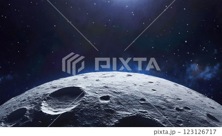 moon in space, Moon surface, showcasing its detailed craters and rugged terrain against the vast cosmic backdrop of deep space, the illuminated lunar surface moon in space, Moon surface, showcasing its detailed craters and rugged terrain against the vast cosmic backdrop of deep space, the illuminated lunar surface 123126717