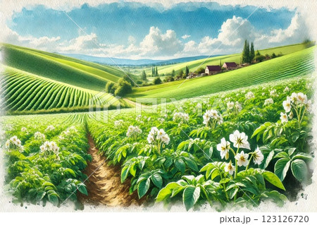 春のジャガイモ畑 123126720