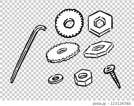 Simple screw and nail line drawing illustration set 123126768