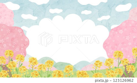 桜と菜の花の水彩風の風景ベクターイラストフレーム 桜と菜の花の水彩風の風景ベクターイラストフレーム 123126962
