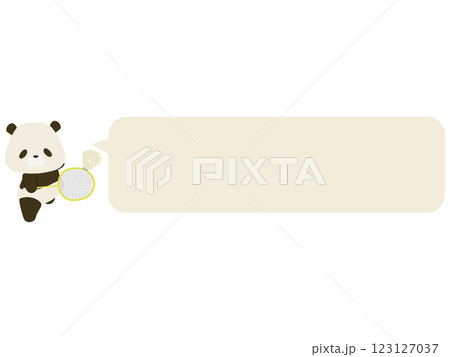 バドミントンをするパンダ。吹き出し付き バドミントンをするパンダ。吹き出し付き 123127037