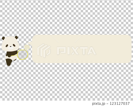 バドミントンをするパンダ。吹き出し付き バドミントンをするパンダ。吹き出し付き 123127037