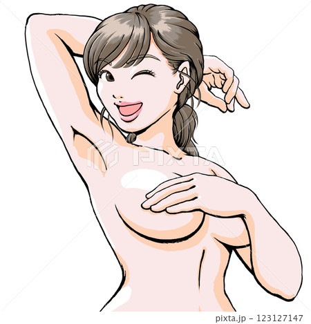 手ブラ_ワキ見せ_セクシーなポーズをとる若い女性その2 123127147