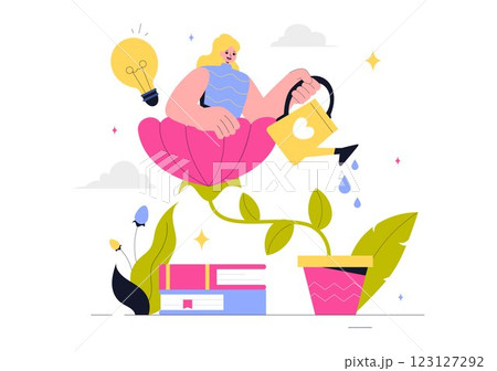 Self Improvement Illustration featuring Upskilling, Learning at Work, Educational Qualifications, and Personal Growth for Career and Self Development 123127292