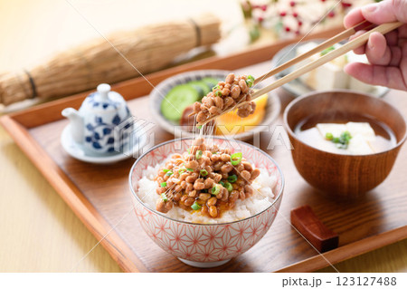 日本料理 ご飯にのせた納豆 123127488