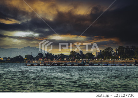 Dramatic Patratu Lake Sunset, Pier View in Patratu Valley, India Dramatic Patratu Lake Sunset, Pier View in Patratu Valley, India 123127730