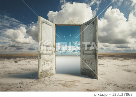 Intriguing space door design opens into modern apartment with sleek architecture 123127868