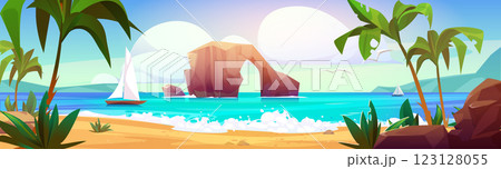 Tropical lagoon panorama with rocky arch Tropical lagoon panorama with rocky arch 123128055