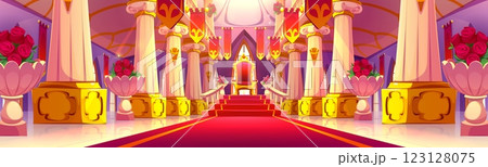 Castle ballroom interior with royal throne 123128075
