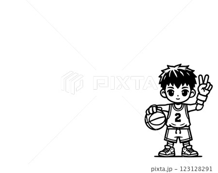 シンプルなバスケットボール少年のイラスト素材（背景透過）AI生成 123128291