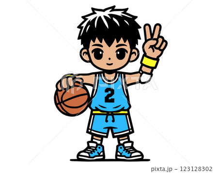 シンプルなバスケットボール少年のイラスト素材(背景透過)AI生成 シンプルなバスケットボール少年のイラスト素材(背景透過)AI生成 123128302