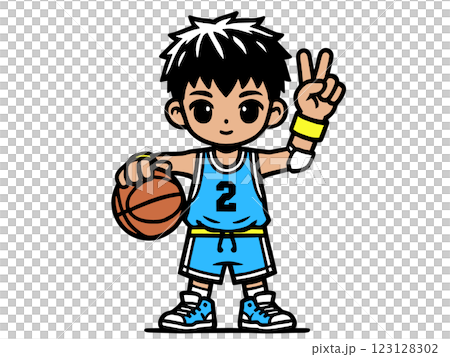 シンプルなバスケットボール少年のイラスト素材(背景透過)AI生成 シンプルなバスケットボール少年のイラスト素材(背景透過)AI生成 123128302