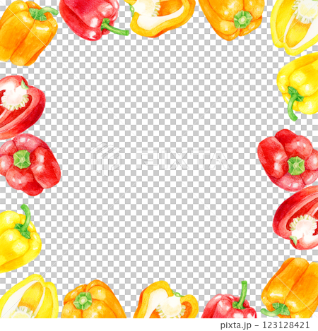 彩色方框辣椒粉蔬菜手繪水彩插畫背景素材 123128421