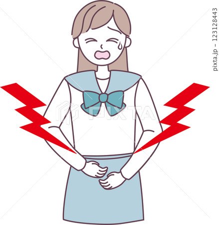 お腹が痛んで辛そうな女子高生のイラスト お腹が痛んで辛そうな女子高生のイラスト 123128443