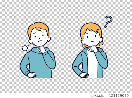 Illustration set of worried boys and girls _ upper body Illustration set of worried boys and girls _ upper body 123129050