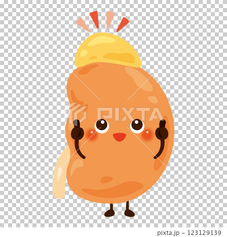 副腎を指さす腎臓のキャラクターイラスト 123129139