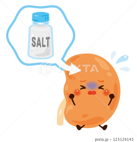 塩分過多によるをダメージを受ける腎臓のキャラクター 123129143