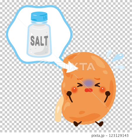 塩分過多によるをダメージを受ける腎臓のキャラクター 123129143