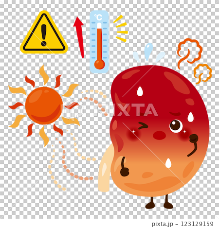 Kidney character suffering from heat exhaustion 123129159