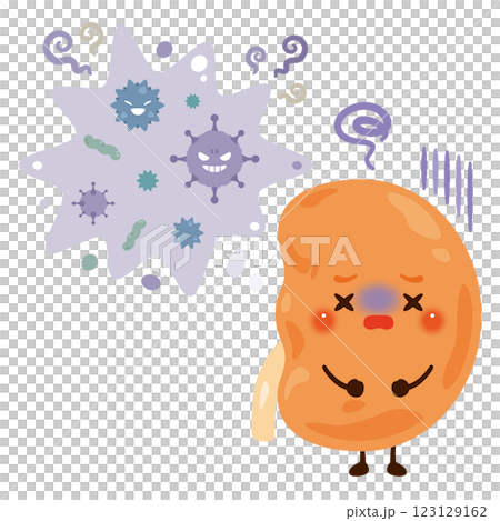 Character illustration of kidney infected with bacteria 123129162