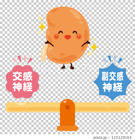 バランスの取れた自律神経と健康的な腎臓のキャラクターイラスト バランスの取れた自律神経と健康的な腎臓のキャラクターイラスト 123129163