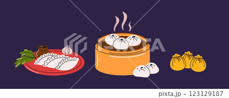 Assorted dumplings and steamed buns platter 123129187