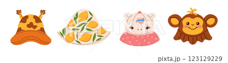 Set of four tropical-themed summer bucket hats 123129229