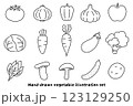 手書き風野菜イラストセット（白黒） 123129250