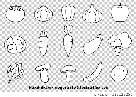 手書き風野菜イラストセット（白黒） 123129250