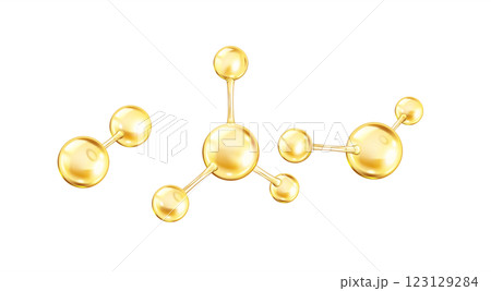 Golden collagen molecules realistic color icons set 123129284