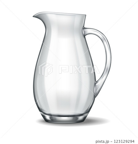 Elegant wide glass jug with tapered spout 123129294