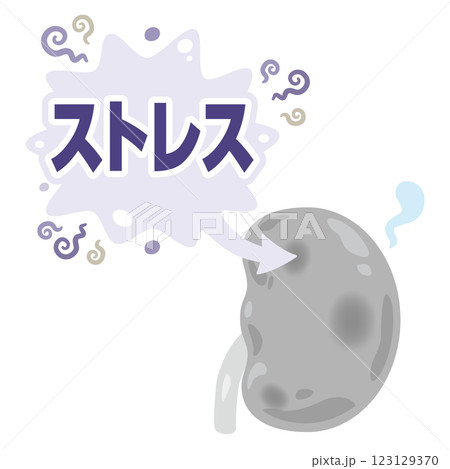 ストレスを受けて元気がなくなる腎臓のイラスト 123129370