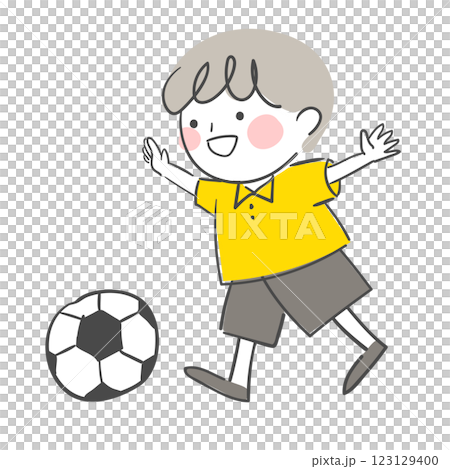 An illustration of a character kicking a soccer ball 123129400