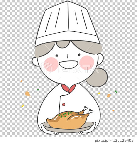 An illustration of a chef character presenting a chicken dish An illustration of a chef character presenting a chicken dish 123129405