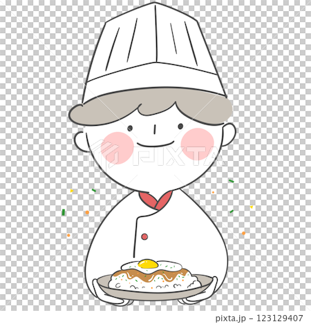 An illustration of a chef character serving fried rice An illustration of a chef character serving fried rice 123129407