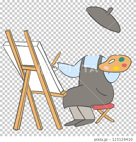 An illustration of an artist drawing a picture with a face cutout 123129410