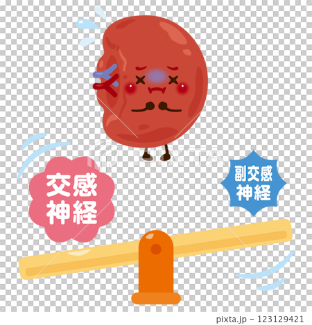 Character illustration of the spleen becoming active when the sympathetic nervous system is activated 123129421