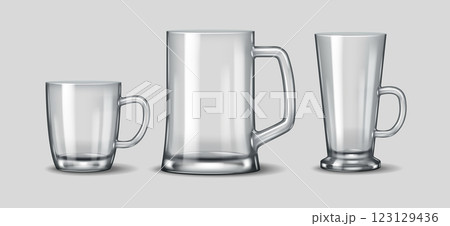 Set of transparent mugs with handles for hot drinks 123129436